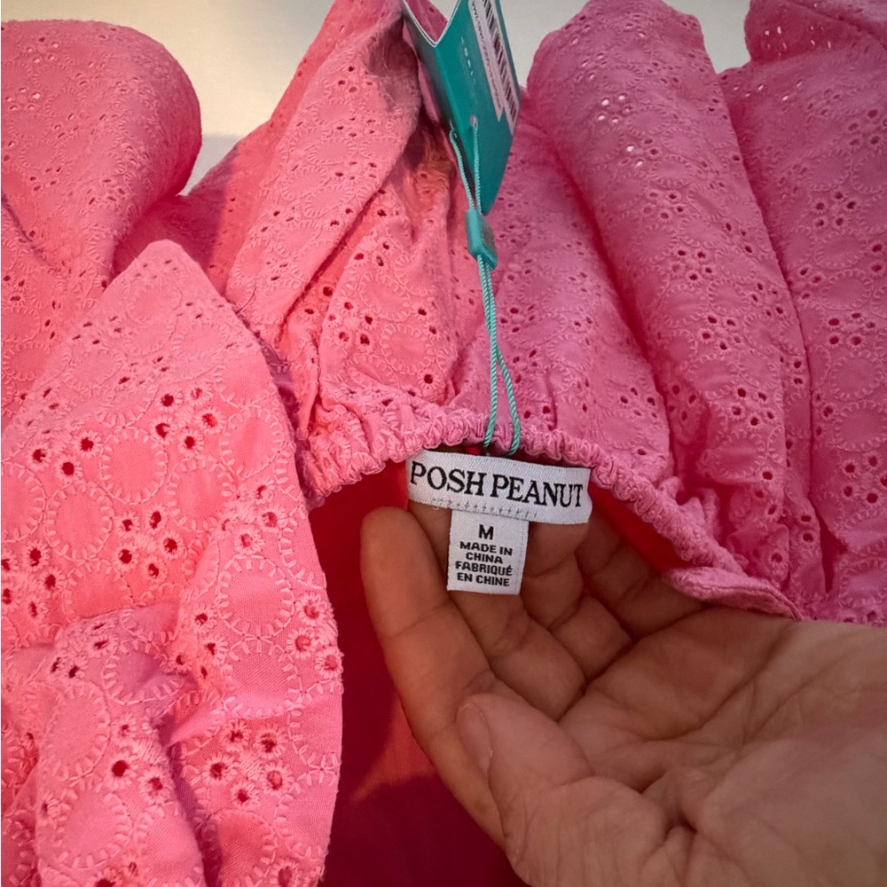 Posh Peanut Pink Eyelet Peplum Puff-Sleeve Top - Picture 6 of 6